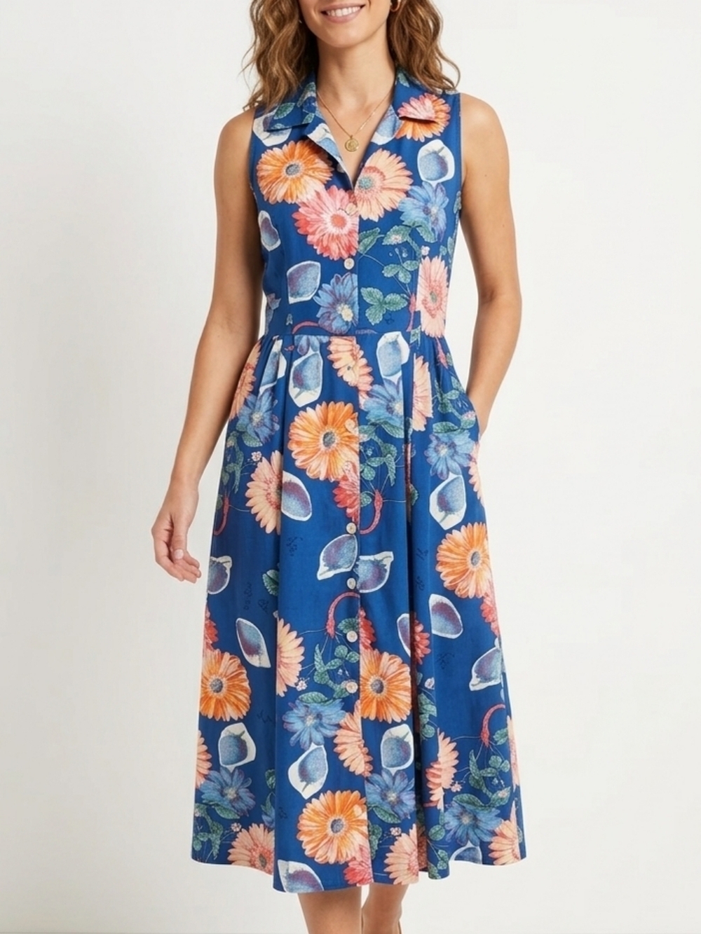 Vintage Handmade Sleeveless Button Front Midi Dress